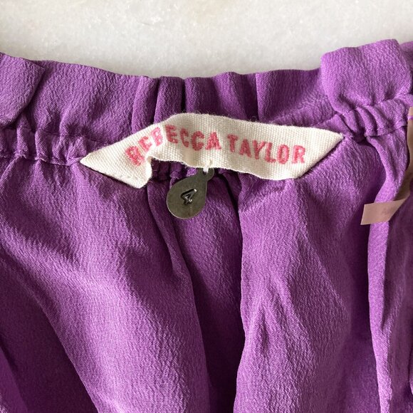 Rebecca Taylor 100% silk purple top blouse shirt drawstring waist peplum ruffle - Picture 3 of 4